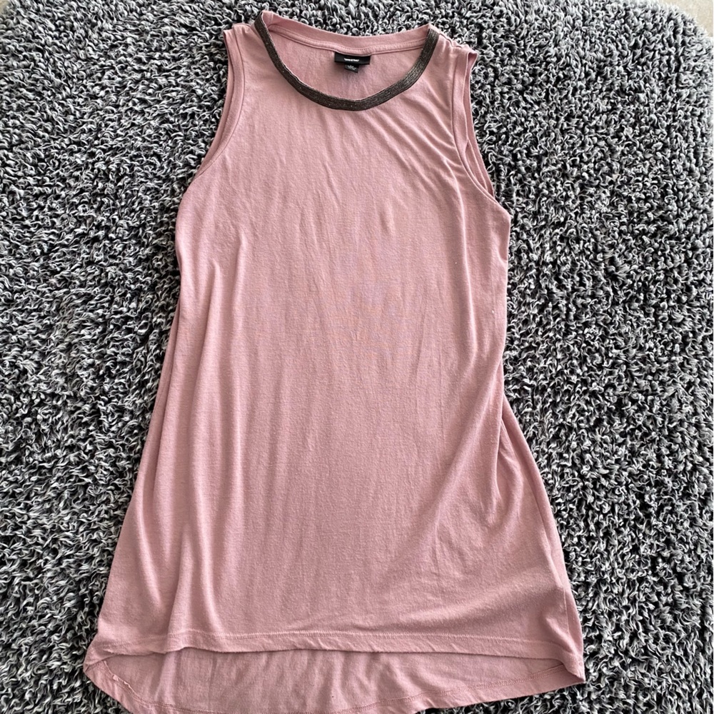 Pink Long Tank With Small Brass Colored Beads